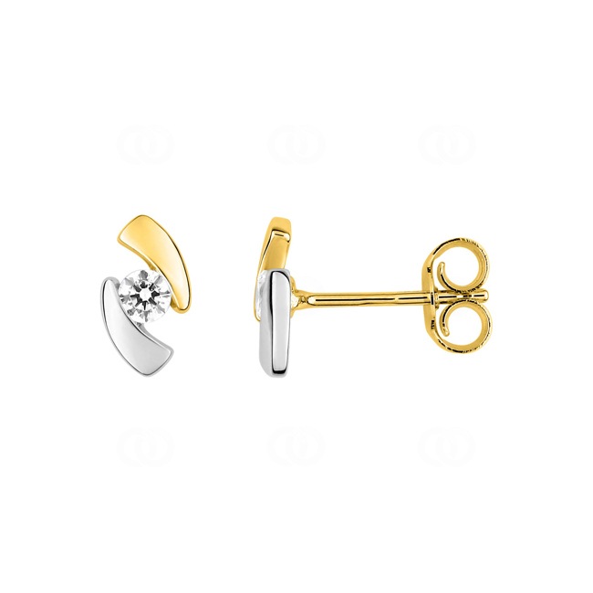Clous d'oreilles or jaune 750/18 ct bicolore avec zircones - 28SE21BZ