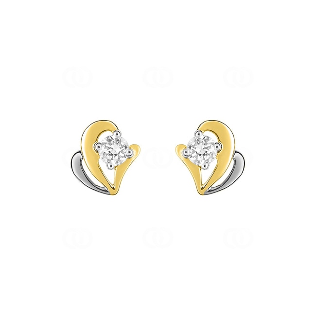 Stud Earrings 750/18 K Yellow Gold Two-tone with Cubic Zirconia - 28SH96BZ