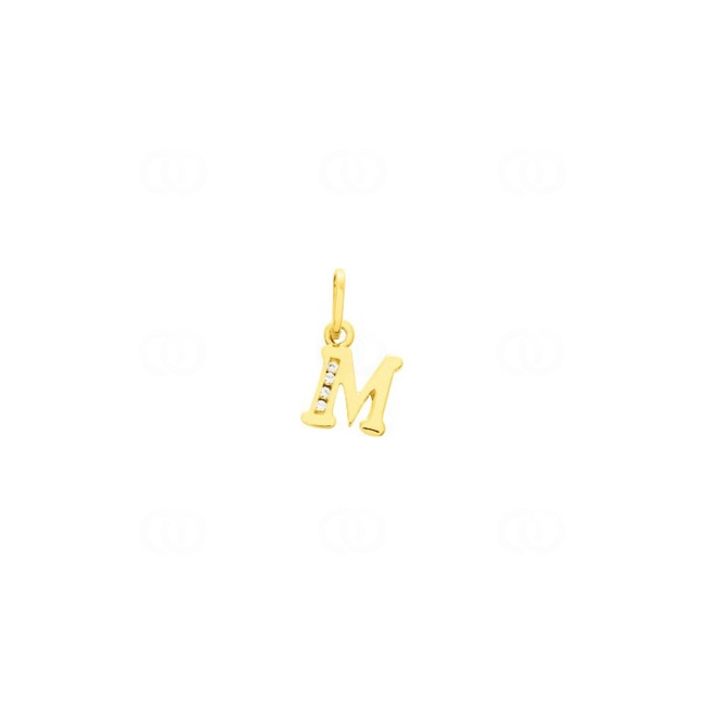 Pendant 750/18 K Yellow Gold with Cubic Zirconia, Letter M - 2960.1M