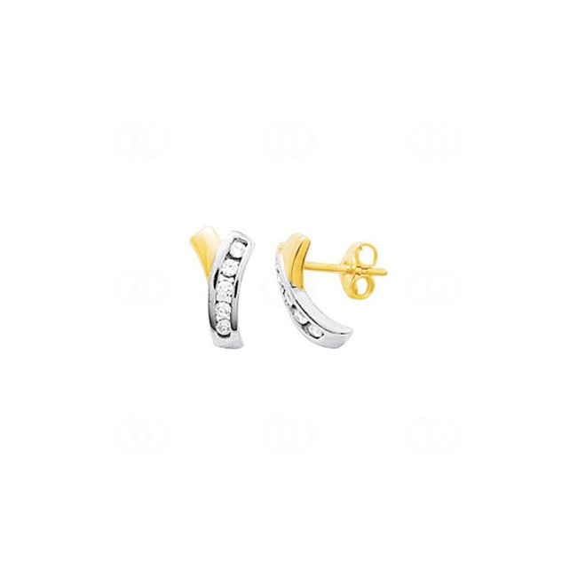 Clous d'oreilles or jaune 750/18 ct bicolore avec zircones trilogie - 2.031.Z3