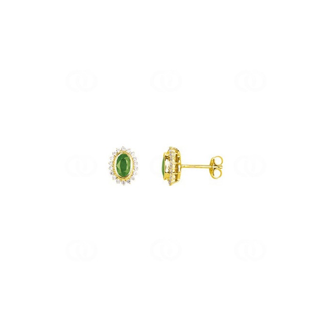 Stud Earrings 750/18 K Yellow Gold with oval Emerald & Cubic Zirconia - 2.3063.E3