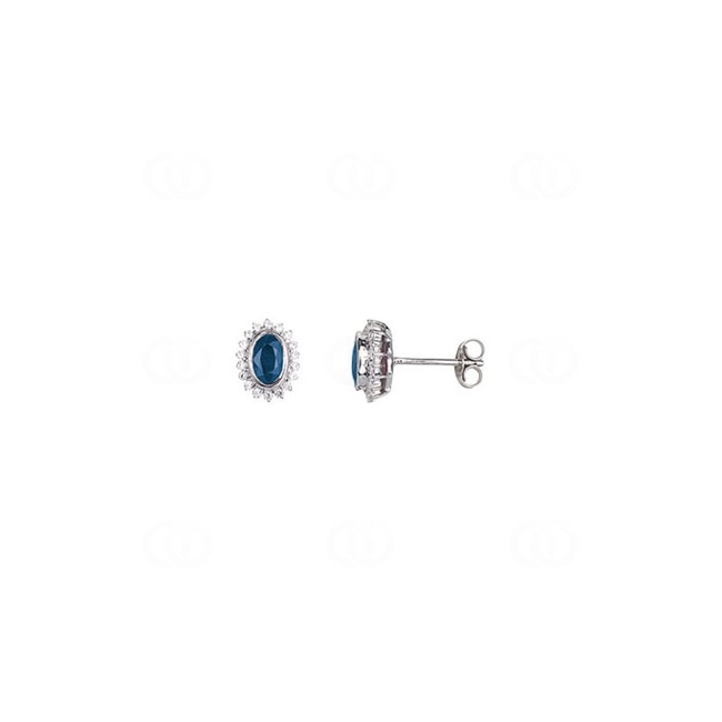 Stud Earrings 750/18 K White Gold with oval Sapphire & Cubic Zirconia - 2.3063.S1