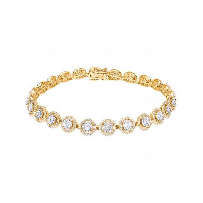 3.00 carats diamants bracelet rivière halo or jaune 750/18 ct - AR-69562-GG