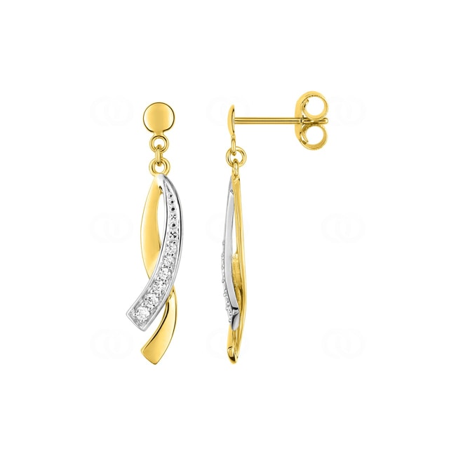 Drop Earrings 750/18 K Yellow and White Gold with Cubic Zirconia - 38SD70BZ
