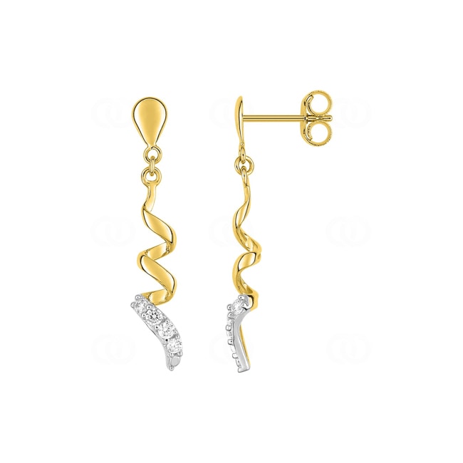 Drop Earrings 750/18 K Yellow Gold Two-tone with Cubic Zirconia - 38SH63BZ