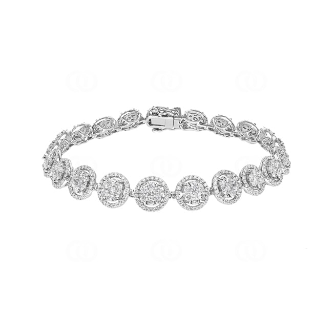 5.00 carats diamants bracelet rivière halo or gris 750/18 ct - AR-69566-WG