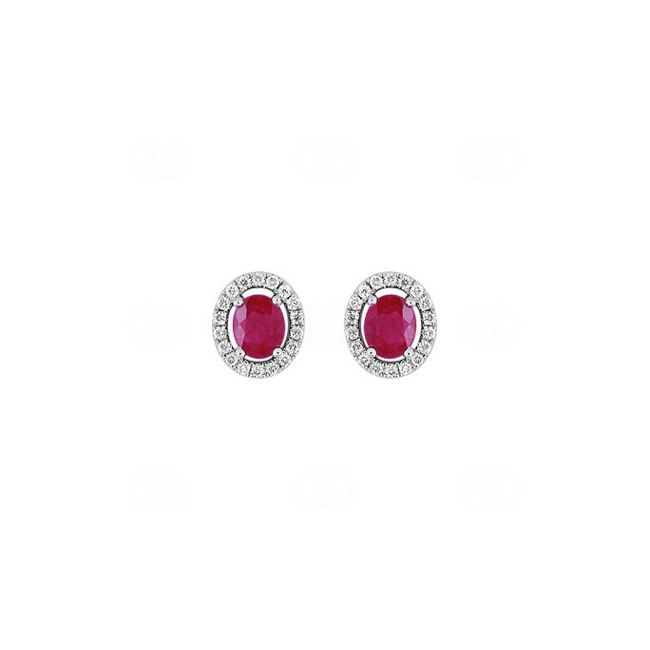 Stud Earrings 750/18 K White Gold with Ruby 0.90ct. and Diamonds 0.18ct. - 7VK240GRB