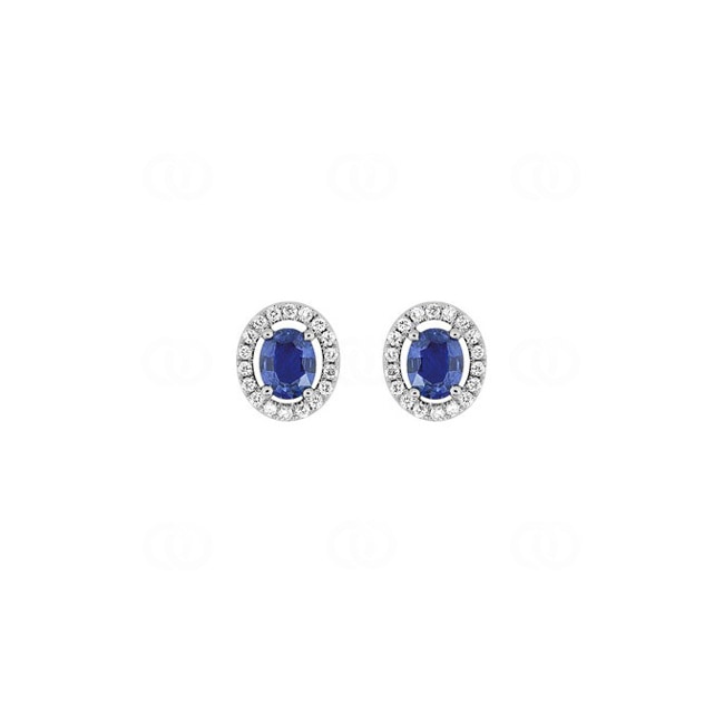Clous d'oreilles or gris 750/18 ct avec saphir 0.90ct. et diamants 0.18ct. - 7VK240GSB