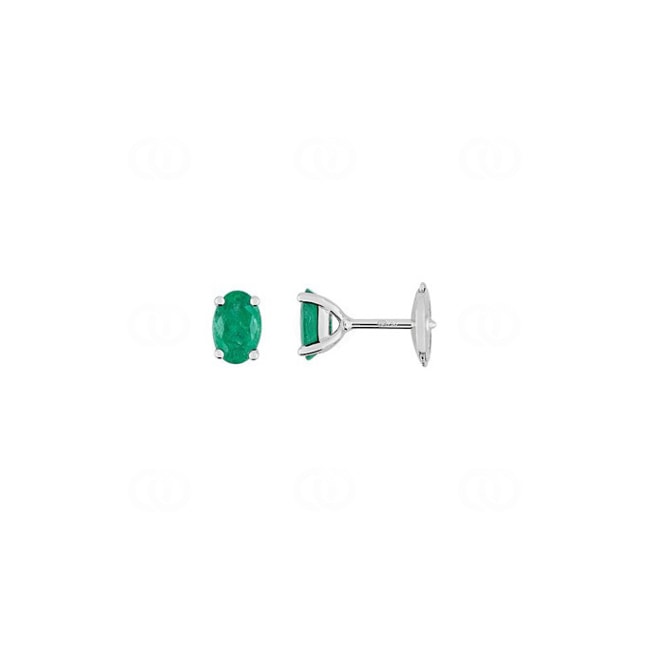 Stud Earrings 750/18 K White Gold with oval Emerald - 7VN256GE