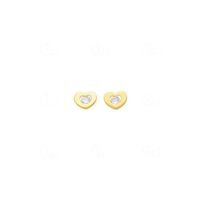 Stud Earrings 750/18 K Yellow Gold Heart with Cubic Zirconia - 8231Z