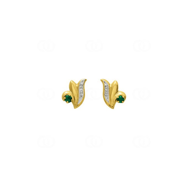 Stud Earrings 750/18 K Yellow Gold with Emerald - 8304E