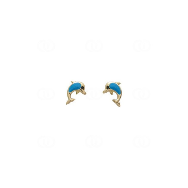 Ohrstecker 750/18 K Gelbgold Delfin mit blauem Lack - 8345.1