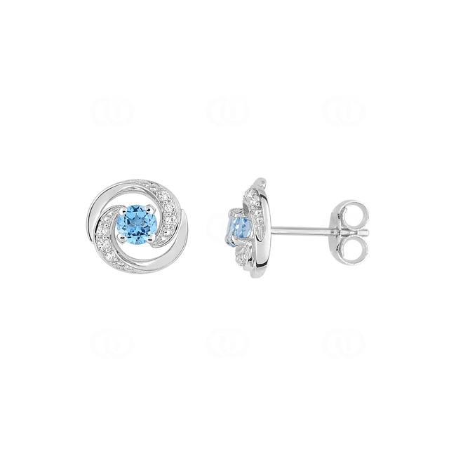 Stud Earrings 750/18 K White Gold with Blue Topaz and Cubic Zirconia - 8A733GTZ
