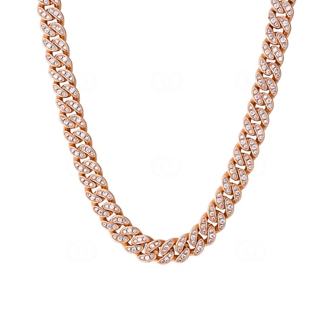 8mm Chaîne Cuban Link plaqué or rosé avec zircones 8mm Chaîne Cuban Link plaqué or rosé avec zircones - KE0027-R-8MM