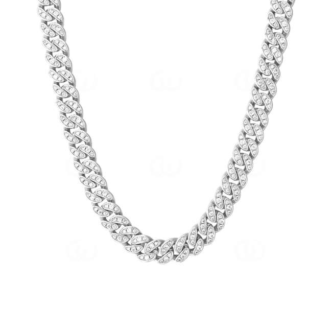 8mm Chaîne Cuban Link plaqué or gris avec zircones 8mm Chaîne Cuban Link plaqué or gris avec zircones - KE0027-S-8MM