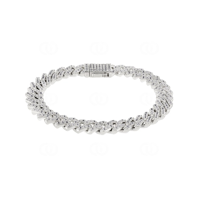 8mm Bracelet Prong Cuban Link Argent 925 avec zircones - AR0002CM-S-8MM
