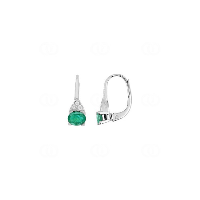 Earrings 750/18 K White Gold with Emerald 0.60ct. and Diamonds 0.06ct. - 9VF312GEB