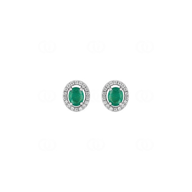 Stud Earrings 750/18 K White Gold with Emerald 0.70ct. and Diamonds 0.18ct. - 9VK240GEB