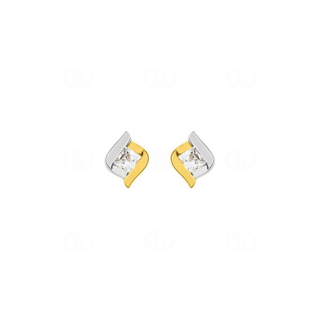 Clous d'oreilles or jaune 750/18 ct bicolore avec zircones - JV232BZ