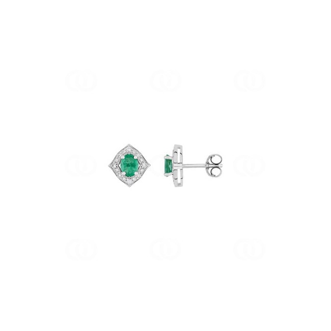 Stud Earrings 750/18 K White Gold with Emerald 0.70ct. and Diamonds 0.04ct. - MA202GEB4