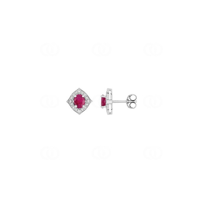 Stud Earrings 750/18 K White Gold with Ruby 0.88ct. and Diamonds 0.04ct. - MA202GRB4