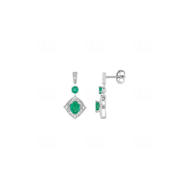 Ohrstecker 750/18 K Weissgold mit Smaragden 0.91ct. und Diamanten 0.05ct. - MA302GEB4