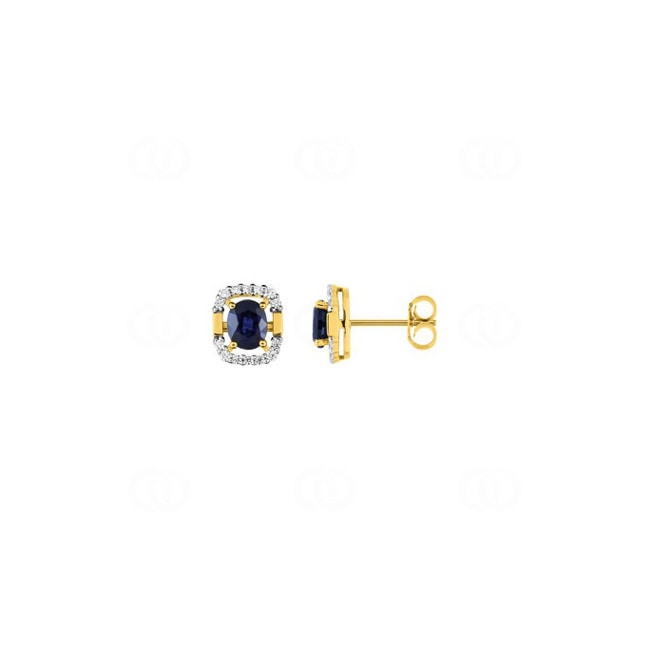 Clous d'oreilles or jaune 750/18 ct avec saphir et diamants 0.13ct. - MB216BSB3
