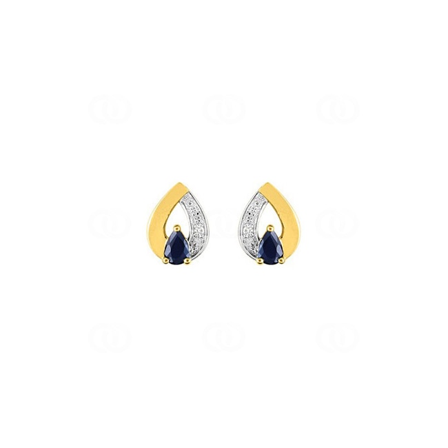 Stud Earrings 750/18 K Yellow Gold with Sapphire and Diamond 0.01ct. - MK203BSB5
