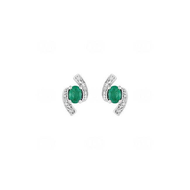 Clous d'oreilles or gris 750/18 ct avec émeraude et diamant 0.01ct. - MR294GEB4