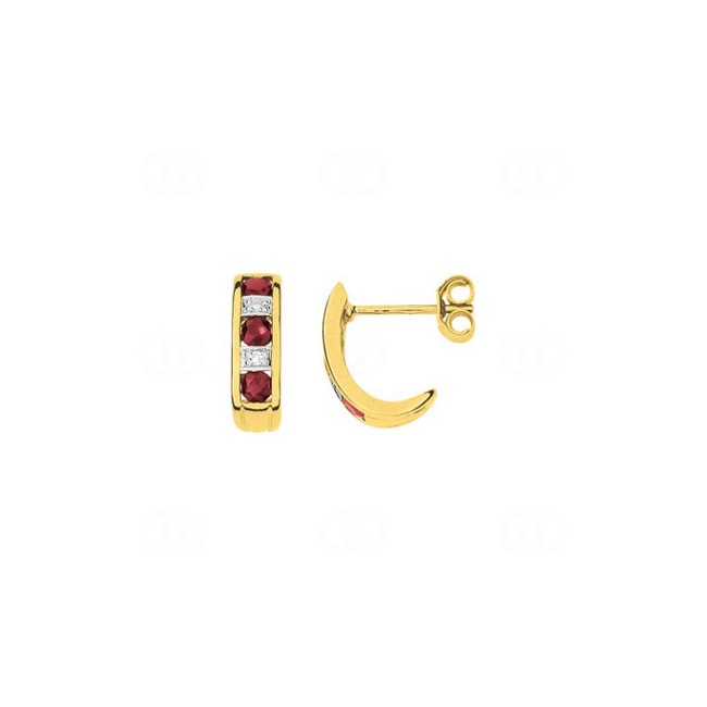 Earrings 750/18 K Yellow Gold with Rubies and Diamonds 0.02ct. - MV253BRB5