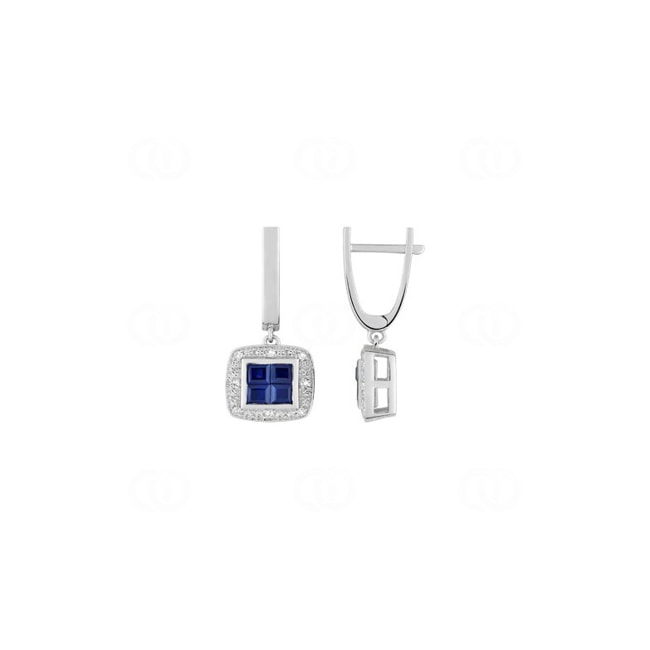 Boucle d'oreilles pendantes or gris 750/18 ct avec saphirs carrée 1.04ct. et diamants 0.08ct. - MY362GSB4