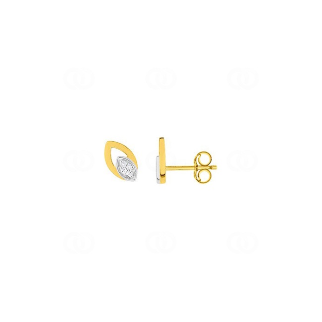 Clous d'oreilles or bicolore 750/18 ct avec diamants 0.03ct. H/p1 - RS208BB4