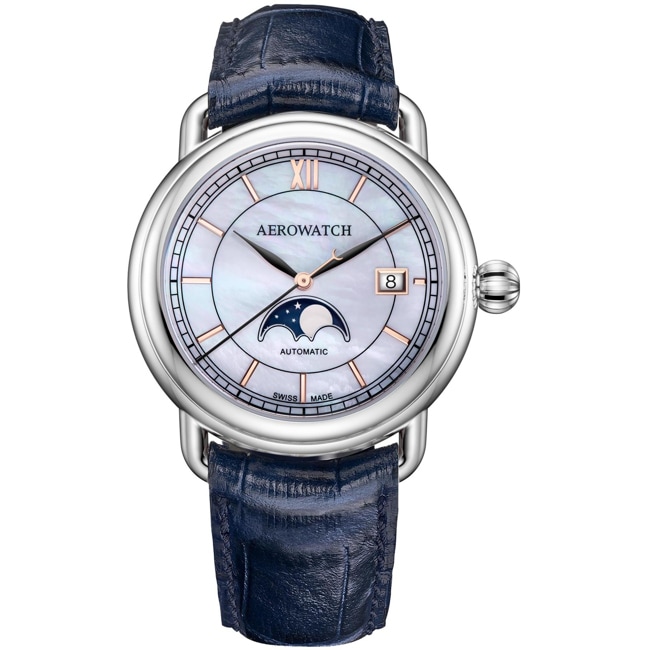 Aerowatch 1942 Automatic Moon Phase Blue / Perlmutt - A 77983 AA02 BR BLEU