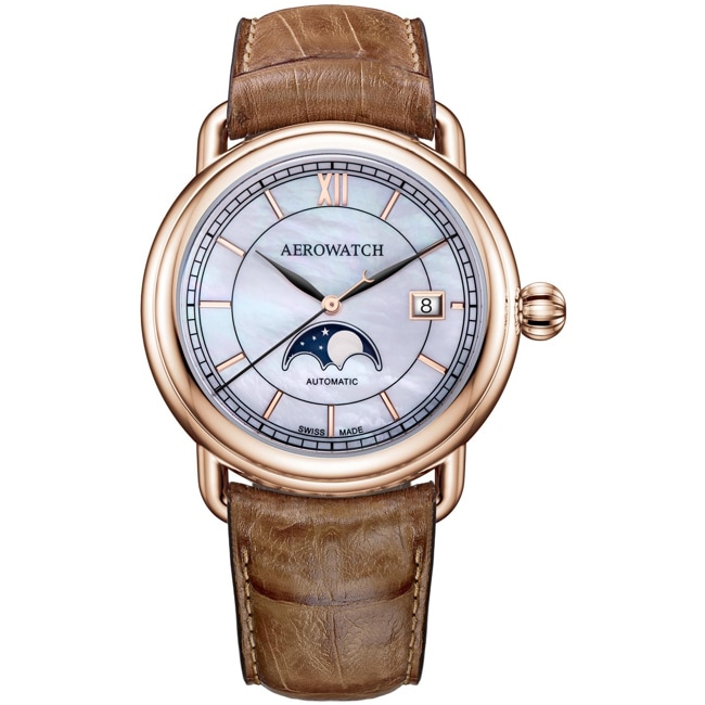Aerowatch 1942 Automatic Moon Phase Rose / Perlmutt - A 77983 RO02