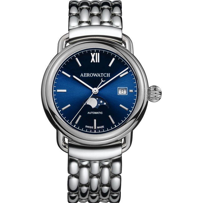 Aerowatch 1942 Automatic Moon Phase Silvery / Blue - A 77983 AA06 M