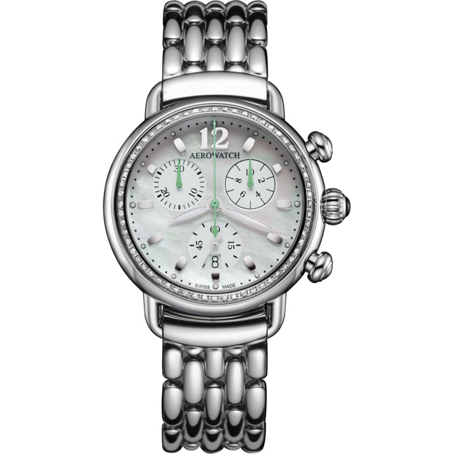 Aerowatch 1942 Chronolady Diamonds Stainless Steel Silvery / White - A 81105 AA03 DIA M