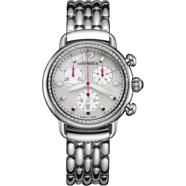 Aerowatch 1942 Chronolady Diamonds Acier inoxydable Argenté / Blanc - A 81105 AA04 DIA M