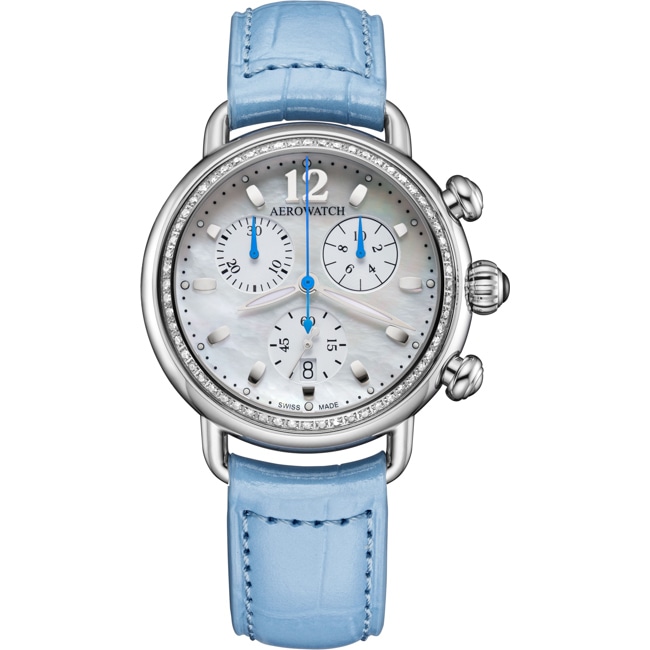 Aerowatch 1942 Chronolady Diamonds Cuir bleu - A 81105 AA01 DIA