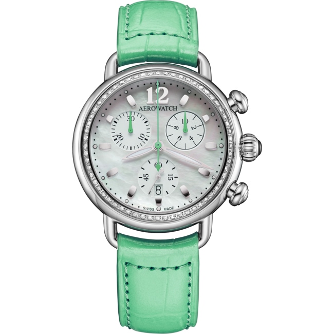 Aerowatch 1942 Chronolady Diamonds Leather Green - A 81105 AA03 DIA