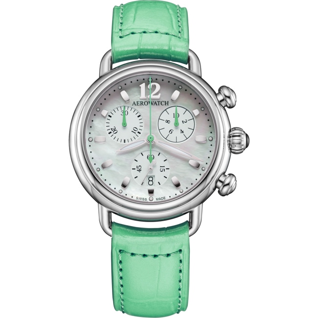 Aerowatch 1942 Chronolady Leather Green - A 81105 AA03