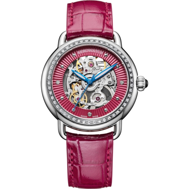 Aerowatch 1942 Lady Automatic Skeleton Diamonds Rouge - A 60960 AA21 DIA