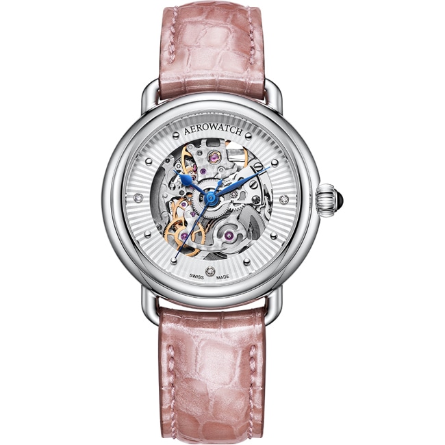 Aerowatch 1942 Lady Automatic Skeleton en cuir rose - A 60960 AA18