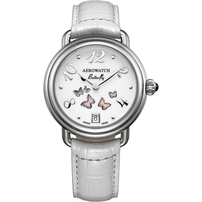 Aerowatch 1942 Lady Butterfly White Leather - A 44960 AA01