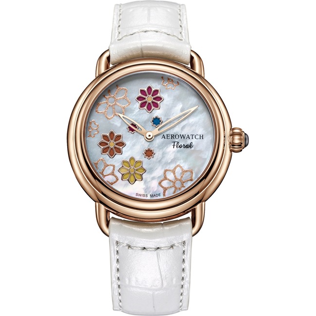 Aerowatch 1942 Lady Floral White Leather - A 44960 RO16