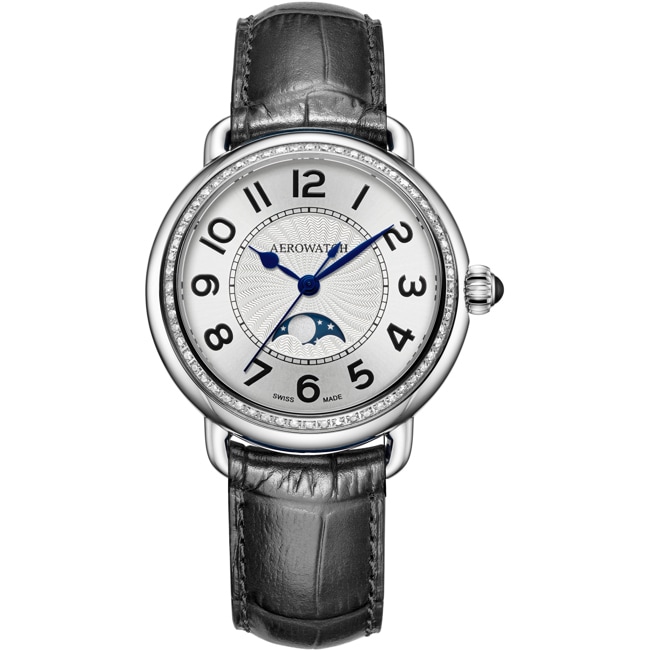 Aerowatch 1942 Lady Moon Phase Diamonds Grey Leather - A 43960 AA04 DIA