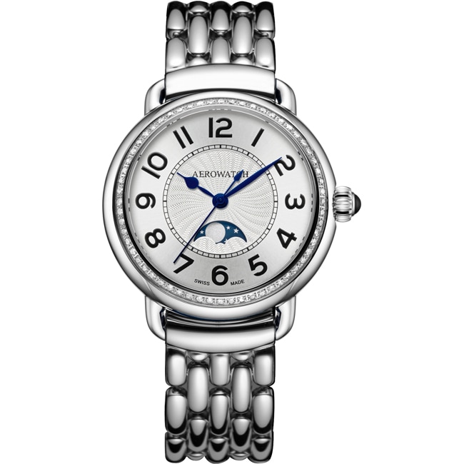 Aerowatch 1942 Lady Moon Phase Diamonds Silver - A 43960 AA04 DIA M