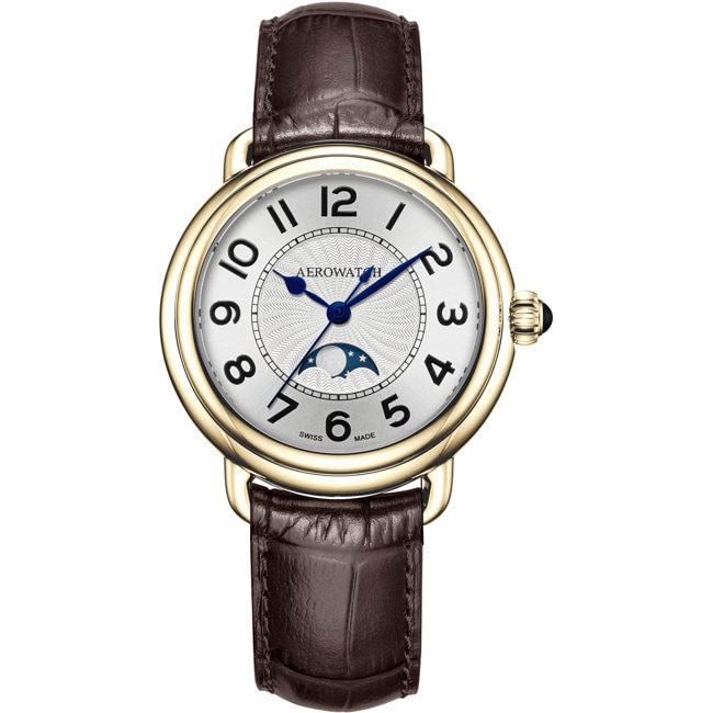 Aerowatch 1942 Lady Moon Phase Gold / Brown Leather - A 43960 JA04