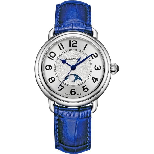 Aerowatch 1942 Lady Moon Phase Blue Leather - A 43960 AA04