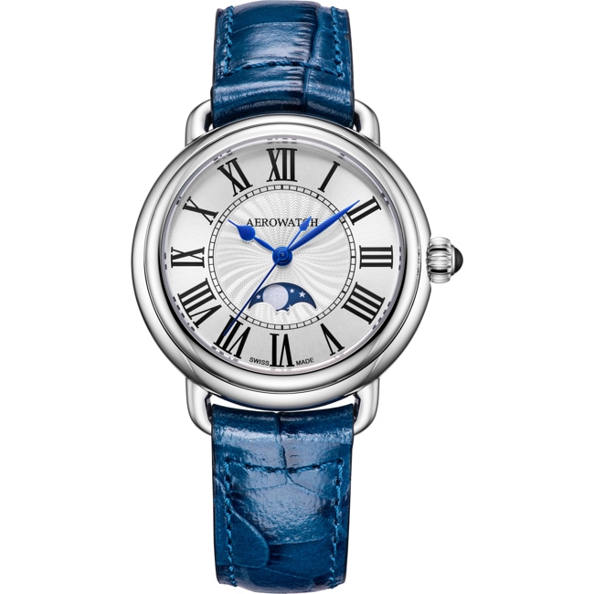 Aerowatch 1942 Lady Moon Phase Leder blau - A 43960 AA03