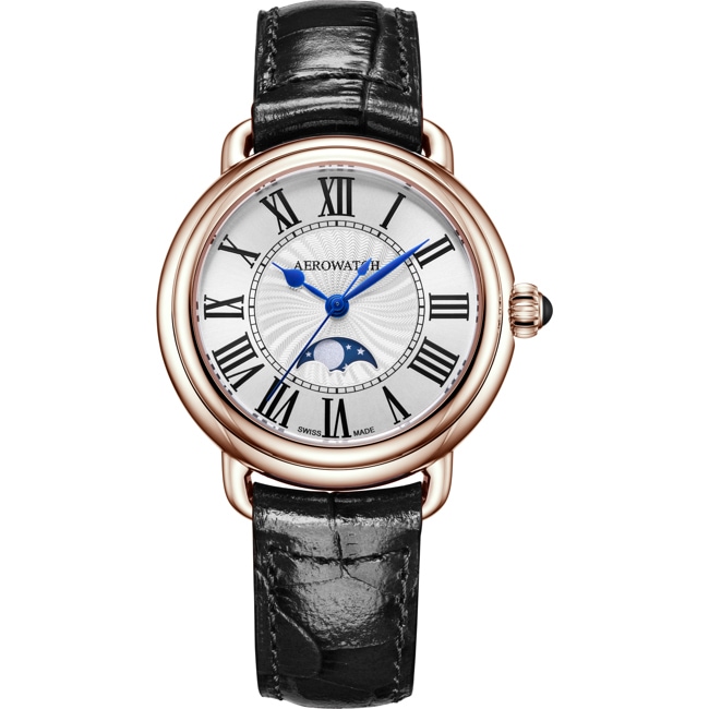 Aerowatch 1942 Lady Moon Phase Black Leather - A 43960 RO03